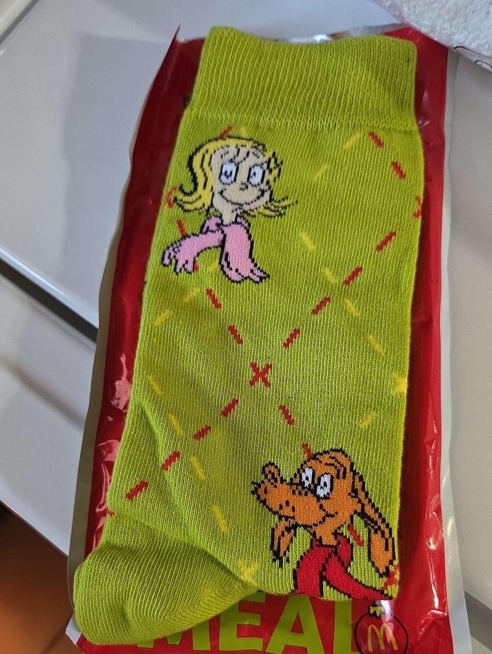 McDonald's Lime Green Cartoon Dog & Girl Novelty Crew Socks